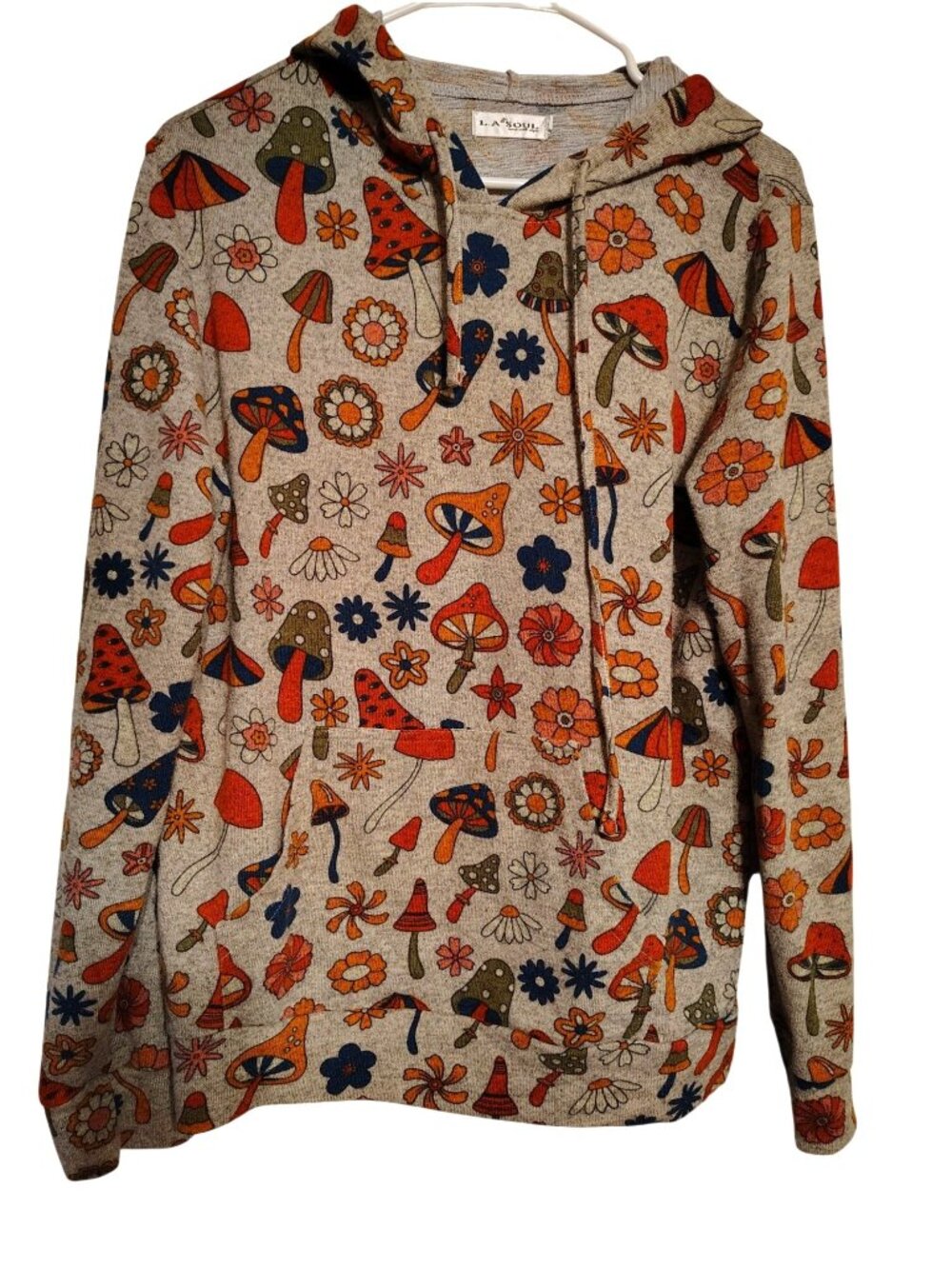 L.A. Soul Medium Mushroom Hoodie Sweatshirt Kangaroo Pocket Shrooms Mystical